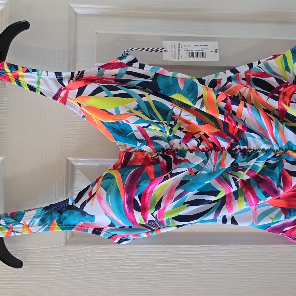 SONNET SHORES WOMENS ONE PIECE TROPICAL BATHING SUIT WITH BUILT-IN BRA SIZE 6